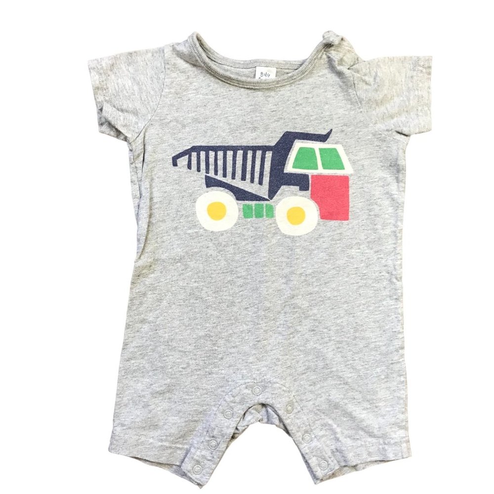 Baby Boden Dump Truck‎ Romper Gray, 100% Coton Unisex Baby Size 6-12 Months